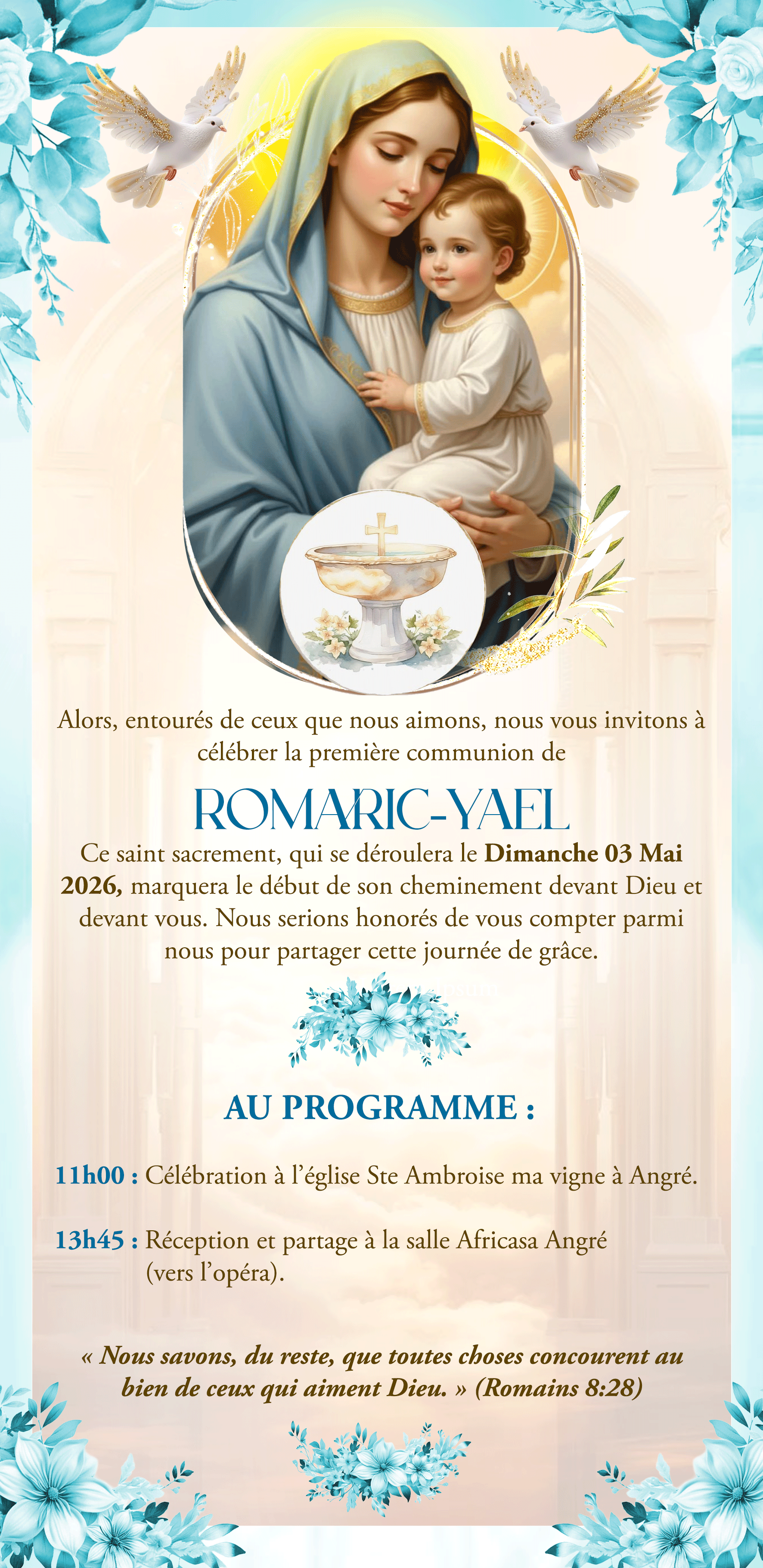 Invitation Première Communion Romaric-Yael